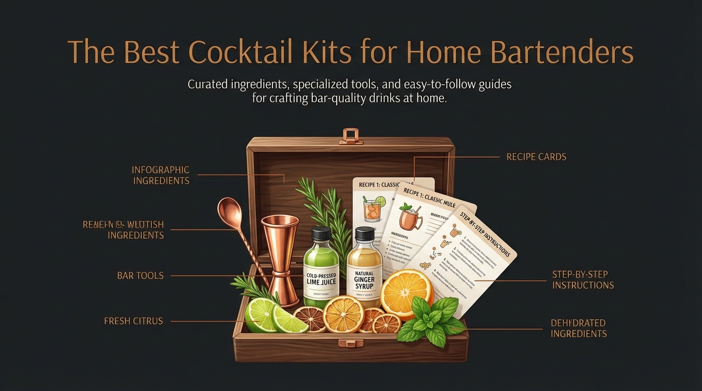 Cocktail kit contents displayed on a table